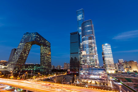 The night view of the city landscape in Beijing, Chinaの写真素材