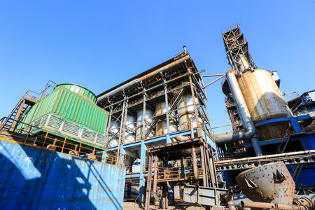 The workshop and equipment of the steel mill, Abandoned steel plant equipmentの写真素材
