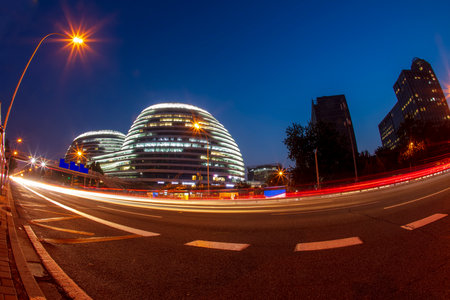 The night view of the city landscape in Beijing, Chinaの写真素材