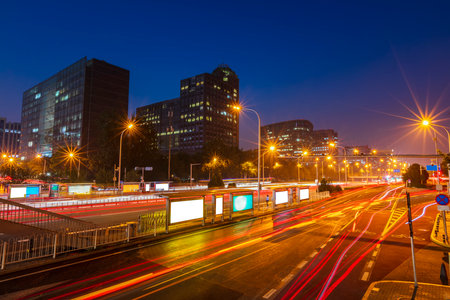 The night view of the city landscape in Beijing, Chinaの写真素材