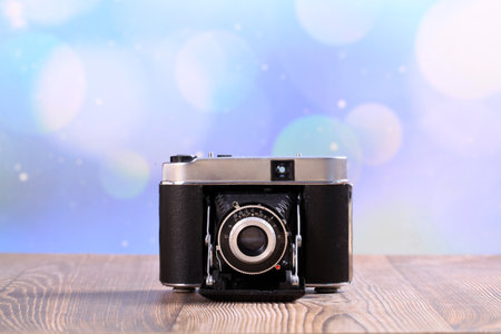 Antique film folding camera and old film, close-upsの写真素材