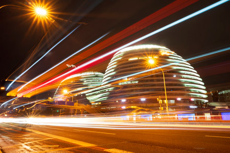 The night view of the city landscape in Beijing, Chinaの写真素材