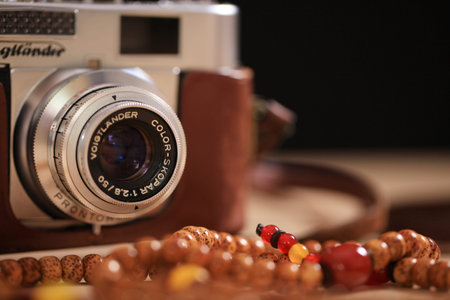Vintage film camera, close-up, studio shot