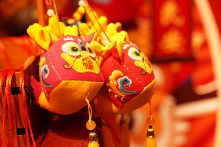 Chinese fabric tiger pendant, Chinese handmade pendantの写真素材