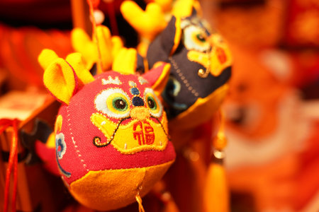 Chinese fabric tiger pendant, Chinese handmade pendantの写真素材
