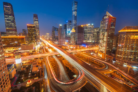 The night view of the city landscape in Beijing, China. Guomao CBD night view in Beijing, Chinaの写真素材