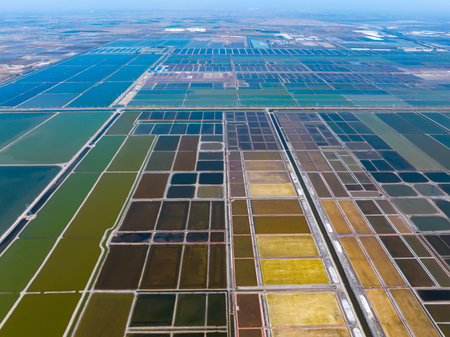 View of the salt field, aerial photo of the salt fieldの写真素材