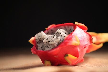 Dragon fruit, fresh pitaya on the tableの写真素材