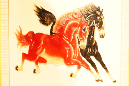 Chinese shadow theater, Traditional Chinese shadow play performance, Chinese shadow play carvingの写真素材