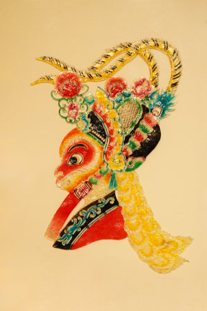 Chinese shadow theater, Traditional Chinese shadow play performance, Chinese shadow play carvingの写真素材