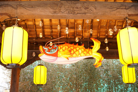 Chinese festive lanterns at night, Chinese traditional lanterns at nightの写真素材