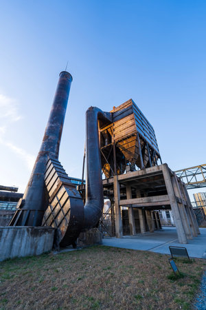 Equipment of steel works, The workshop and equipment of the steel mill, Abandoned steel plant equipmentの写真素材