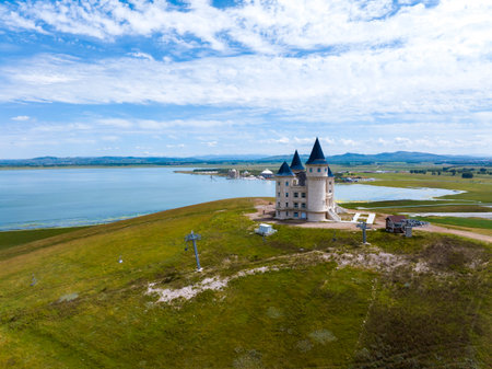 A beautiful chateau under a blue sky, Beautiful European-style castle under the blue skyの写真素材