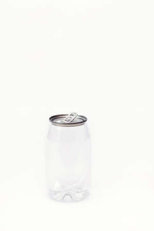 Blank transparent tin for beer or fizzy pop drink. Empty soda can, mockup. Clear jar for beverage, template.の写真素材