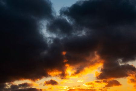Stormy sunset sky. Beautiful dramatic evening sky. Weather texture background.