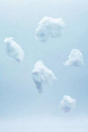 Cotton clouds in neon light. Abstract trendy background.