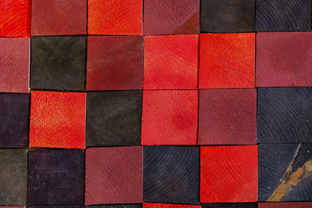 Multi coloured wooden texture with square pattern. Wooden plank panel.の写真素材