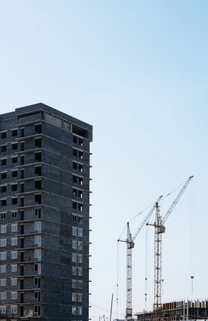 Building construction site with cranes.のeditorial素材