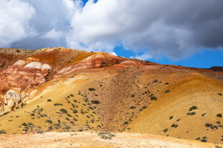 Colorful hills in Altai Republic, named Mars 1. Nature environment background. Natural colored...