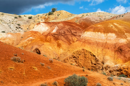 Colorful hills in Altai Republic, named Mars 1. Nature environment background. Natural colored...