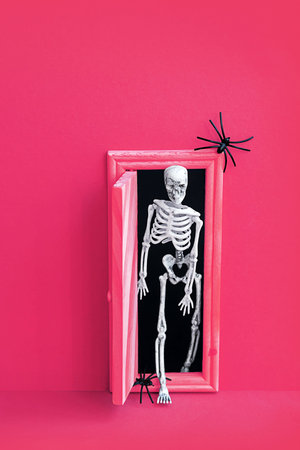 Skeleton go out the door. Halloween concept.の写真素材