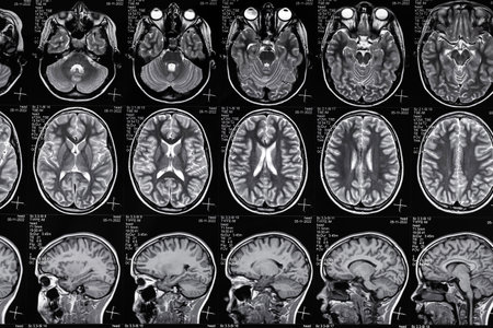 High resolution magnetic resonance image scan of brain epi syndrome. Real MRI scan of head, close up.の写真素材