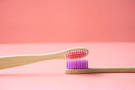 Natural bamboo toothbrushes. Dental care conceptの写真素材