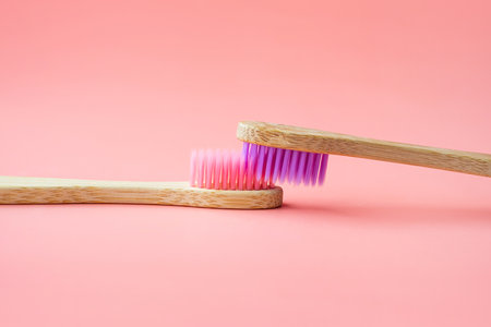 Natural bamboo toothbrushes. Dental care conceptの写真素材