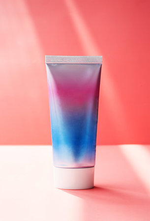 Cosmetic tube, skin care product mock up with light and shadow.の写真素材