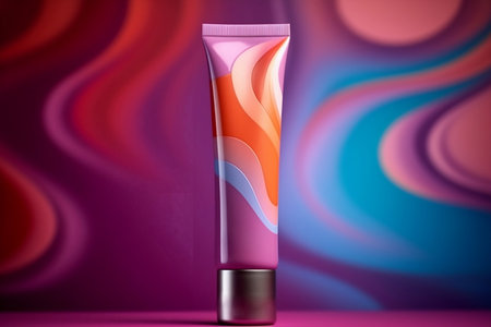 Trendy mock up cosmetic tube. Bright AI generative image.の素材