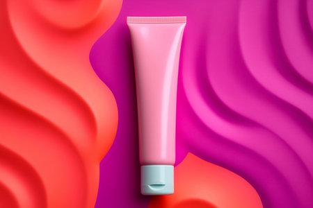 Trendy mock up cosmetic tube. Bright AI generative image.の素材