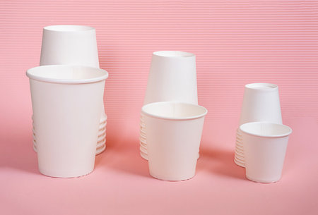 Various sized to go coffee cups.の写真素材