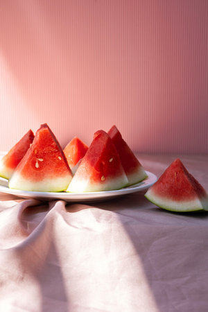 Watermelon pieces. Summery still life.の写真素材