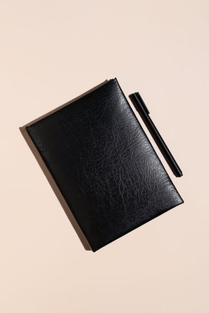 Black leather cover notebook layout.