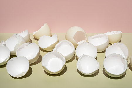 Empty broken eggshell.Easter holidays aesthetic.の写真素材