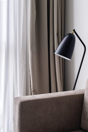 Lamp near the sofa in modern living room.の写真素材