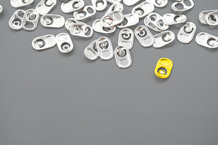 Rings pull tub opener of soda or beer can layout.の写真素材