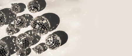 Sparkling disco balls collection. Monochrome holidays layout.