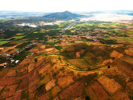 Extinct volcano with fertile land for cultivation in Vietnam.