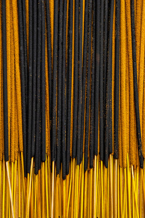 Incense sticks striking creating pattern. Aromatherapy and meditation concept.の写真素材