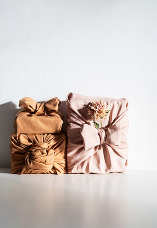 Eco friendly gifts wrapped fabric.の写真素材