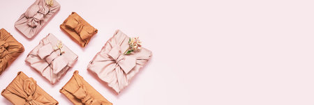 Gifts wrapped in cloth for the festive season.の写真素材