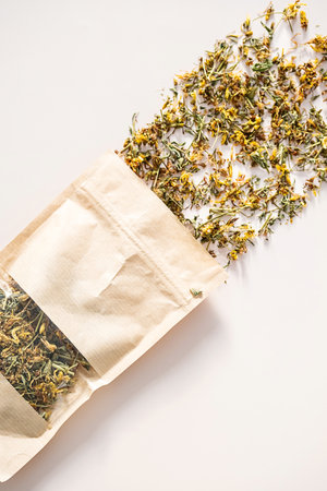 St John's Wort Herbal Tea Dried Leaves and Petals.の写真素材