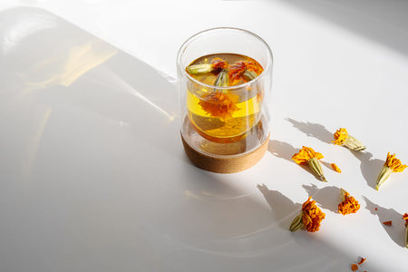 Glass of Wholesome Marigold Herbal Tea.