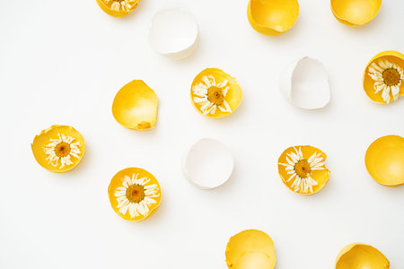 Cracked Easter Eggs with Flowers Inside.