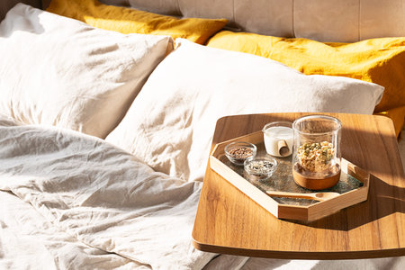 Healthy Diet Breakfast on the Bedside Table.