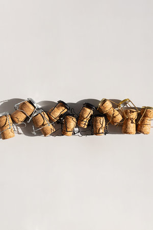 Champagne Corks Arranged In A Row.
