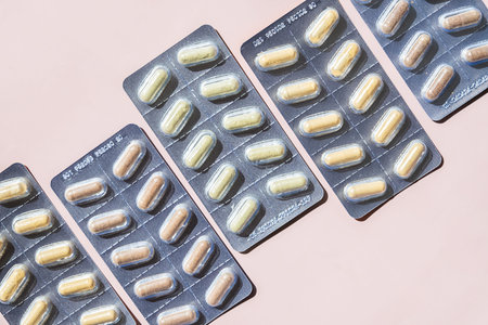 Drug Capsules in Blister Pack Used for Healthcare. Medicine Concepts of Treatment, Supplements or...