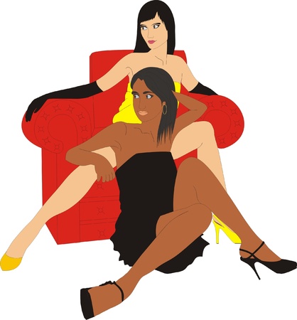 two girls in a chairのイラスト素材