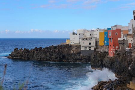 Scenery valley in Spain.Nature landscape.Travel adventures and outdoor lifestyle.Masca valley.Canary island.Scenic mountain landscape.Cactus,vegetation and sunset panorama in Tenerifeの写真素材